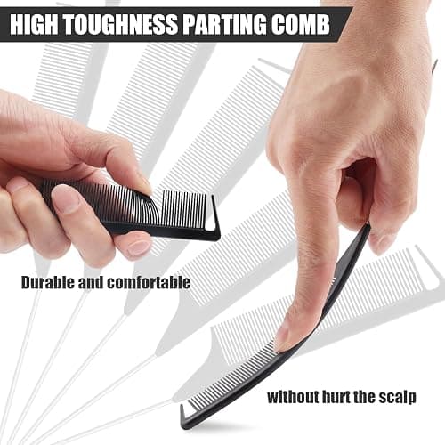 NICEMOVIC Rat Tail Parting RatTail Braiding Comb for Women 24 Pack, Hair Parting Tools Rat Tooth Combs Bulk, Individually Wrapped Braider Essentials Barber Supplies for Hair Stylist (Black) thumbnail 4
