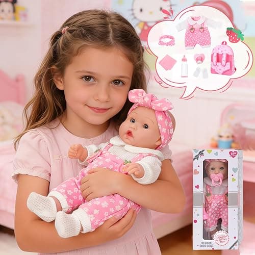 DONTNO 12" Baby Doll with Backpack Carrier in Gift Box,12 Inch Realistic Baby Dolls with Clothes and Accessories,Toy Pretend Play Collection for 3+ Child Girls Gifts thumbnail 7