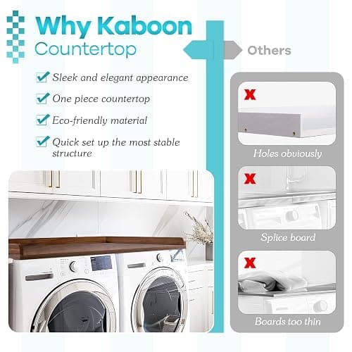 Kaboon Washer Dryer Countertop, Melamine Countertop with Edge Rails - 27.5" Depth x 54" Width Laundry Room Organization, Dark Walnut thumbnail 7