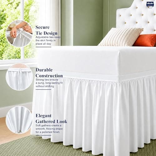 Cottingon Dorm Room Bed Skirt Twin XL, White Microfiber Dust Ruffle, 38 Inch Drop, Fits Standard College Beds 39 x 80, Under Bed Storage Cover, College Dorm Room Essentials, Back to School Bedding thumbnail 3