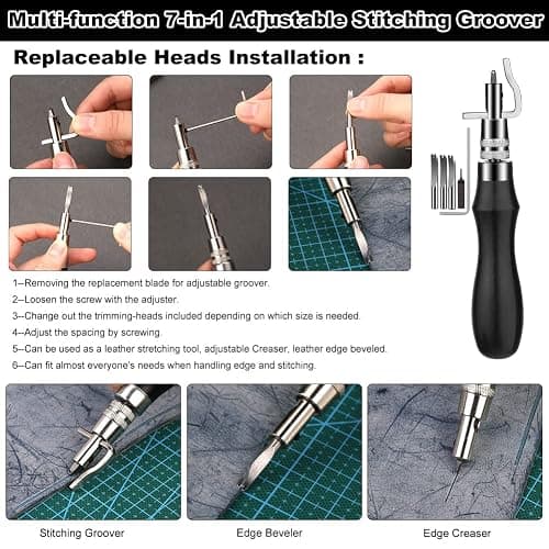 TLKKUE Leather Working Tools Leather Craft Tools for Carving Stamping Sewing Punching Cutting with Custom Storage Bag Professional Tooling Kit for Crafting, Repair & DIY Projects thumbnail 5