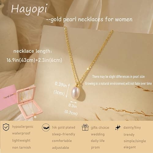 Gold Pearl Necklaces for Women,Dainty Gold Pendant Necklaces Pearl Jewelry | 14K Gold Plated Pearl Necklaces,Dainty Elegant Wedding Necklace,Small Cute Adjustable Minimalist Necklace,Non Tarnish Jewelry thumbnail 4