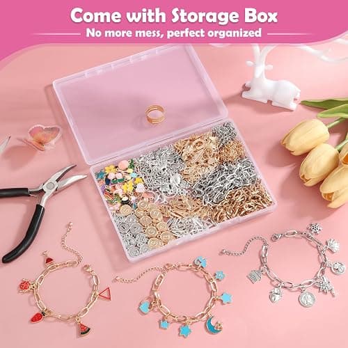Charm Bracelet Making Kit for Adults & Teens, 477Pcs DIY Charm Bracelet Set with Gold & Silver Charms, Paperclip Chain Bracelets, Alphabet Charms, Complete Jewelry Making Supplies for Crafting thumbnail 6