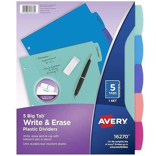 Write & Erase Durable Plastic Dividers, 8-1/2" x 11", 5 Tab - Image 1
