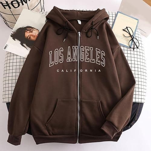 Zip Up Hoodies for Teen Girls Los Angeles Sweatshirt with Hood Full Zipper Hoodies Pullover Long Sleeve Tops with Pockets thumbnail 2