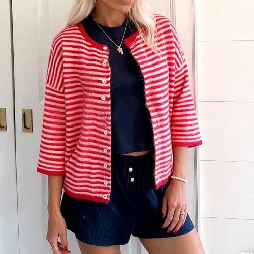 Women Knitted Crop Cardigan Shirt Short Sleeve Button Down Ribbed Knit Crop Top Y2k Girls Outwear Top Tee Shirt thumbnail 6
