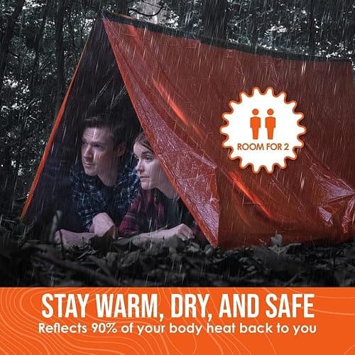 Go Time Gear Survival Life Tent • 2 Person Mylar Emergency Shelter Tube Tent + Paracord • All-Weather Protection for Camping, Hiking, & Survival Kits • Includes Emergency Whistle thumbnail 3