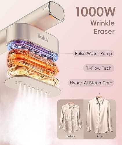 Ilake Travel Steamer for Clothes, 100-240V Dual Voltage Portable Garment Steamer, 1000W Travel Size Handheld Steamer & Iron 2 in 1 for Global & Europe Travel, Business, Home, Rose Gold thumbnail 4