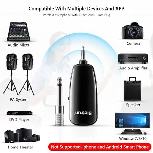 Bietrun Wireless Microphone Headset, UHF Wireless Headset Mic System, 160ft Range,1/8'' and 1/4'' Plug, for Speakers, Voice Amplifier, PA System(Not Supported AUX/iOS) thumbnail 2