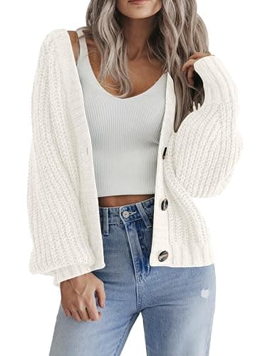 Zeagoo Women's 2025 Fall Chunky Knit Cardigans Open Front Long Sleeve V Neck Button Loose Cardigan Sweaters - Image 1