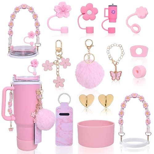 LUOJINYI Stanley Cup Accessories, 15 Pieces accessori stanley cup, Stanley Water Bottle Accessories, Stanley Cup Straw Lids Compatible with Stanley Cup 30/40 Oz(Cups Not Included) (Rosa) - Image 1
