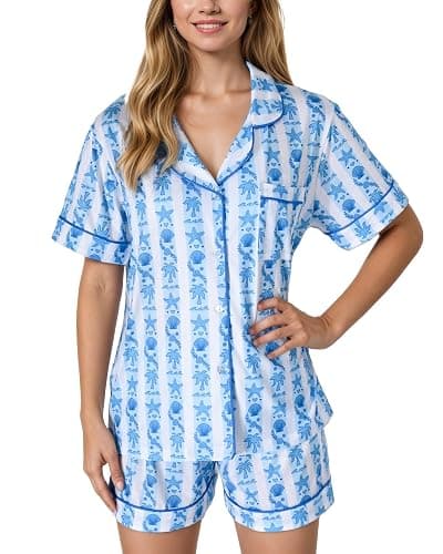 Pajamas for Womens Set Summer 2 Pece Pjs Matching Shorts Set Loungewear Palm Sleepwear for Beach Vacation, Holiday - Image 1