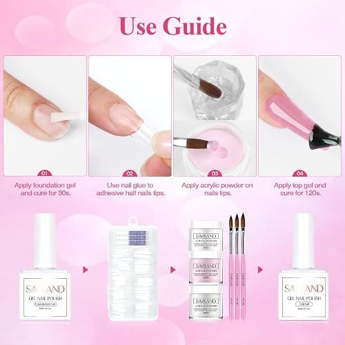 Saviland Acrylic Nail Kit – 61 in 1 Nail Kit Set Full Acrylic Powder Set with Everything Nail Supplies Acrylic Nail Liquid Nails Tips & Glue for Beginners Nail Extension French Manicure Home DIY thumbnail 7