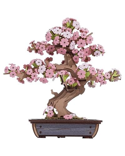 Rolife 3D Wooden Puzzle Flower for Adults, DIY Sakura Bonsai Tree Plants for Home Table Decor, Creative Cherry Blossom Crafts Birthday Model Building Kits Toys - Image 1