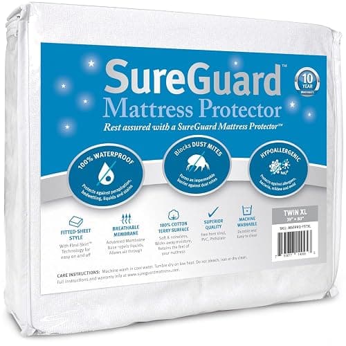 SureGuard Twin Extra Long (XL) Mattress Protector - 100% Waterproof, Hypoallergenic - Premium Fitted Cotton Terry Cover - Image 1