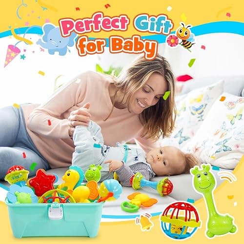 Wootoyz Baby Toys for 0 3 6 9 12 Months Rattle Toys with Storage Box,Newborn Toys for 0-12 Months Infant Toys Wrist Socks Set 0-6 Months Baby Teething Sensory Toys for Babies 6-18 Months Newborn Gift thumbnail 7