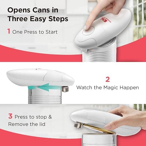 Kitchen Mama Auto Electric Can Opener: Open Your Cans with A Simple Press of Button - Automatic, Hands Free, Smooth Edge, Food-Safe, Battery Operated, YES YOU CAN (White) thumbnail 2