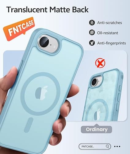 FNTCASE for iPhone 17e/ iPhone 16e Case, Fit for Magsafe, Screen Protector | Translucent Matte Magnetic Back, 14FT Military Grade Drop Protection, Shockproof Protective Phone Cover, Teal thumbnail 6