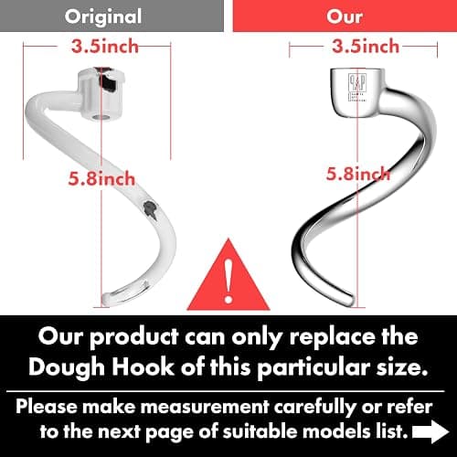 Stainless Steel Spiral Dough Hook Replacement for KitchenAid 4.5QT & 5QT Bowl Tilt-Head Stand Mixers, Rustproof & Easy Clean, Efficient Kneading for Bread, Pizza, Pasta, Cookies thumbnail 3