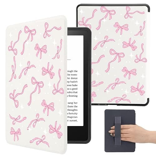 Cozynestcy Cute Girls Kawaii Bow Case for 7" Kindle Paperwhite(12Th Gen,2024)&Kindle Colorsoft Pink Bowknot Cover with Hand Strap Soft Pu Leather Case Compatible with Kindle Basic Auto Sleep&Wake - Image 1