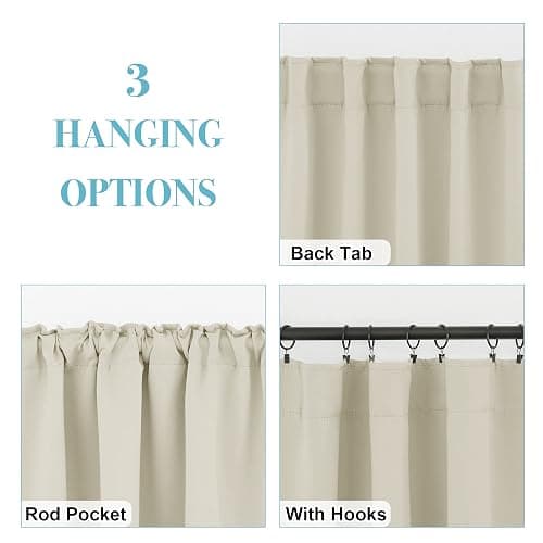 RYB HOME Blackout Curtains for Living Room Thermal Insulated Privacy Solar Drapes for Kids Bedroom Cafe Bathroom, 42 inch Width x 45 inch Length, Beige, 2 Panels thumbnail 7