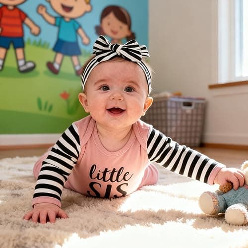 AMAWMW Newborn Baby Girl Little Sister Sleeper Gown Stripe Long Sleeve Nightgown Pajamas Gifts Stuff Essential Outfit thumbnail 3