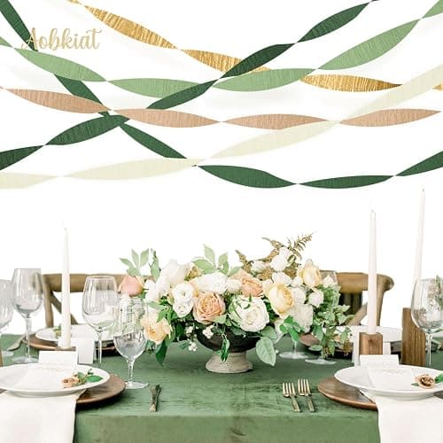AOBKIAT Wedding Party Decorations, 5 Rolls Olive Green Khaki Crepe Paper Streamers for Green Boho Wedding, Birthday, Bridal/Baby Shower thumbnail 2