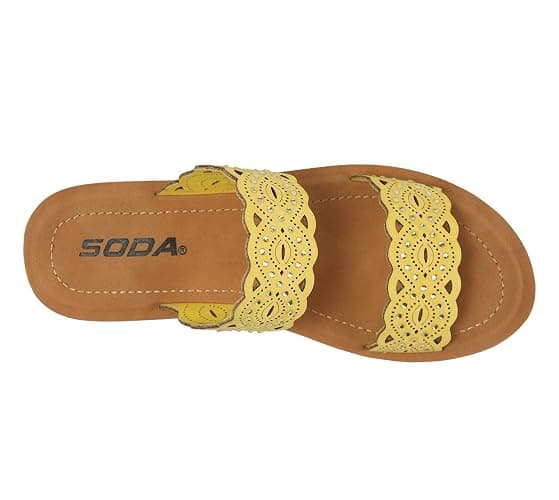 Soda VIENNA - Fun & vibrant platform slip on sandal with ridged bottom & beautifully scalloped straps with iridescent beading detail. Perfect summer beach shoes! thumbnail 5