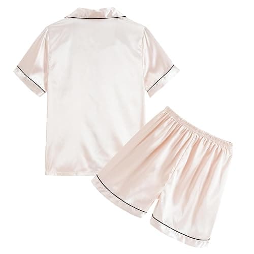 Hupohoi Unisex Kids Boys and Girls Pajama Sets Summer Short Sleeve With Shorts Sleepwear Silky Button Down Loungewear thumbnail 2