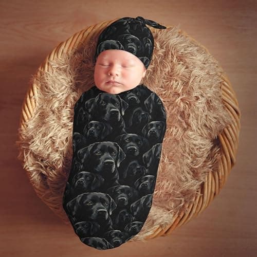 Muishi Black Labrador Lab Dog Newborn Swaddle Blankets Hat Sets Soft Baby Receiving Blanket Swaddle Sack for Baby Shower Infant Boy Girl Gift thumbnail 2