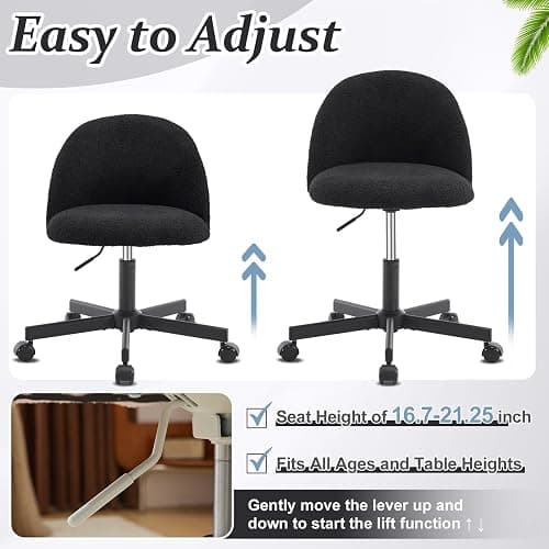 VINGLI Cute Candy Chair Armless Comfy Small Office Desk Vanity Chair with Wheels & Lumbar Support,Teddy Adjustable Rolling Swivel Computer Task Ch for Home Office,Bedroom,Black thumbnail 6
