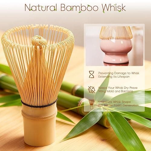 HUSHHAVN Matcha Whisk Set, Ceramic Matcha Set Includes Bowl & Holder, Bamboo Whisk (Chasen), Scoop, Spoon and Sifter, 6PCS Matcha Kit Covers Everything Needed for Making Matcha (Pink) thumbnail 4