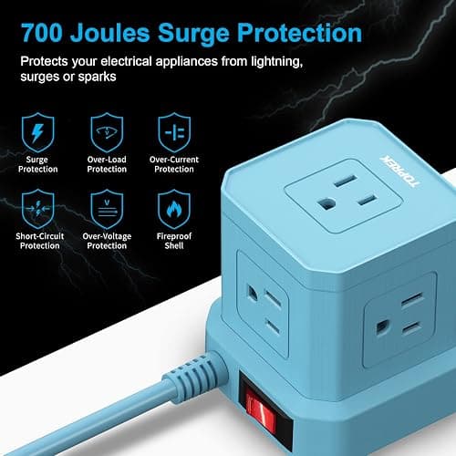 Power Strip with USB-C (3.0A), TOPREK Surge Protector (700J), TOPREK 10 FT Extension Cord with Flat Plug, 5 AC Outlets 4 USB, Desk Charging Station for Living Room, Nightstand, Office, Travel thumbnail 4