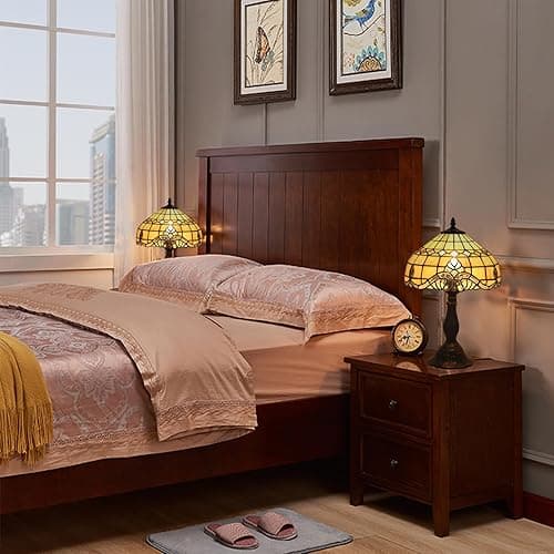 FUMAT Tiffany Vintage Table Lamp,Pink Baroque Stained Glass Vintage Lamps,Bedside Nightstand Lamps for Bedroom,Living Room,Home Office Desk Lamp,LED 3 Color Temperatures Bulb,12X12X19Inch thumbnail 6