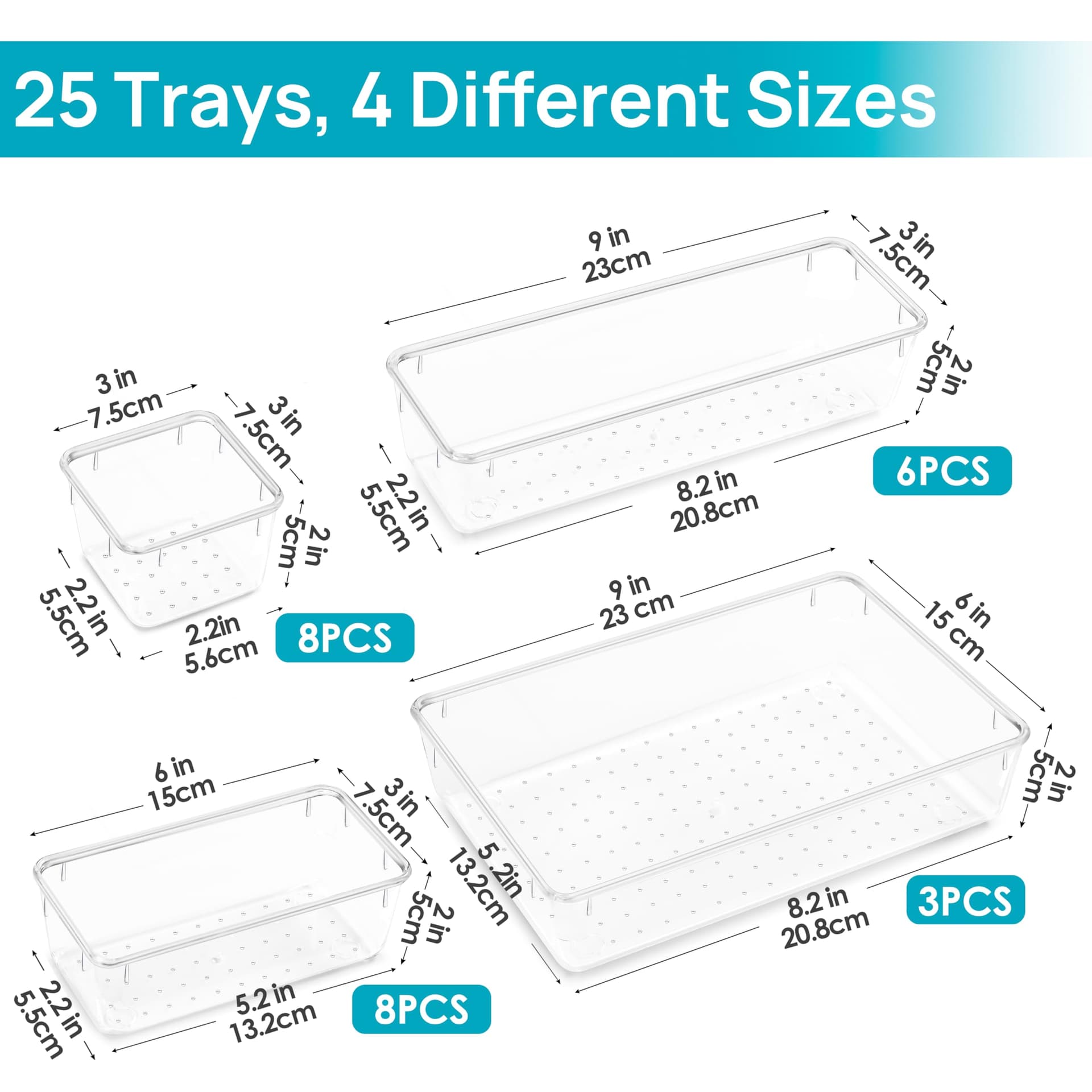Vtopmart Plastic Clear Drawer Organizer, Acrylic Desk Drawer Organizers, Organization and Storage for Makeup, Bathroom, Office, kitchen, Bedroom (25Pack-Clear) thumbnail 3