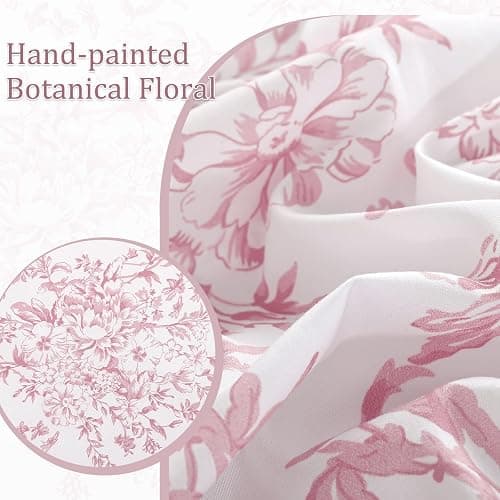 WONGS BEDDING King Size Comforter Set, 8 Pieces Pink Floral Bed in a Bag Comforter Sets, Botanical Print Soft Fluffy Microfiber Complete Bedding Sets for All Season (90"x104") thumbnail 5