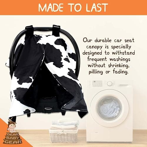 Dear Baby Gear Car Seat Cover for Boys & Girls - Baby Carseat Canopy w/Snap Opening - Infant Seat Cover - Stroller & Nursing Covers - Newborn Carrier Canopy - 40x30 (Black and White Holstein Cow) thumbnail 5