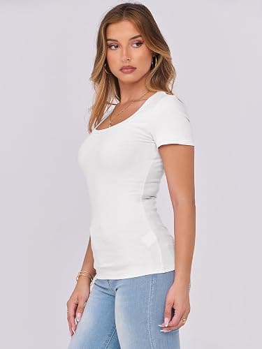 ANRABESS Women Short Sleeve Tops Scoop Neck Ribbed Knit Slim Fitted Basic Tee Shirts Casual Summer Clothes 2025 Fall Outfits thumbnail 5