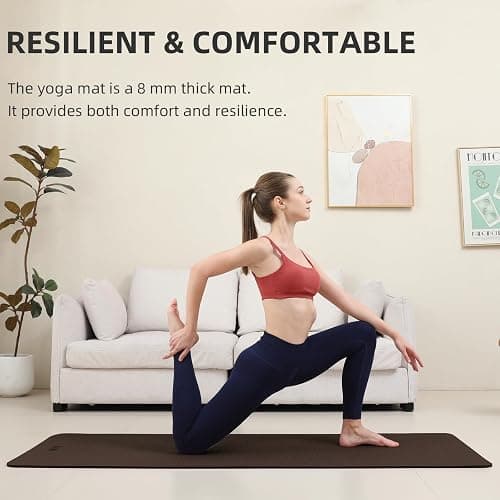 Yoga Mat Extra thick 8mm Exercise mat, Soft Lightweight TPE Fitness Mat with strap, High Elasticity, Anti-fatigue,non-slip mat for Women, Yoga, Camping, Travel, Gym & Outdoor | 72"L x 0.32"Th thumbnail 2