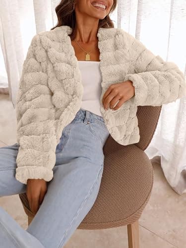 M -Faux Fur Coats Fleece Cropped Jacket Long Sleeve Shaggy Warm Outerwear Fall Winter Clothes thumbnail 5