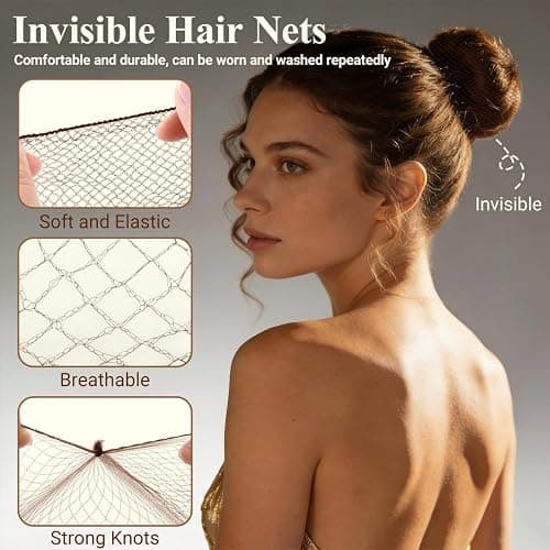 TsMADDTs Bobby Pins and Hair Nets Set, Hair Accessories for Women with Invisible Nets for Ballet Bun(11.81&19.86in), U Pins for Dance(1.37&2.36in), Elastic Bands, Clear Rubber Bands thumbnail 4