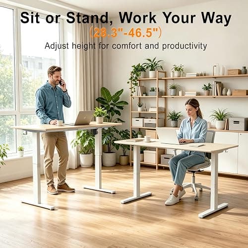 Fullpeak Adjustable Standing Desk, 55x24 Inch Electric Desk with 3 Memory Presets & Child Lock, Ultra-Quiet Motor, Industrial Steel Frame, Adjustable Feet, for Multi-Monitor Setup, Light Walnut thumbnail 7