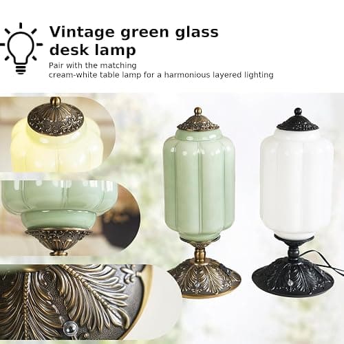 Milk Glass Touch Table Lamp, Elegant Green Jadeite Glass Bedside Desk Lamp 3 Way Dimmable with USB C+A Charging Ports - Bedroom Nightstand & Living Room Essential, 4W Bulb Included (Green, 6.5) thumbnail 7