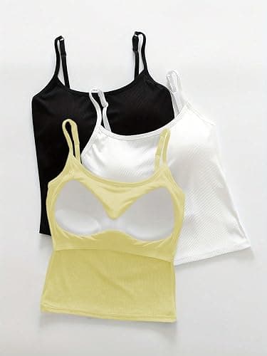 WDIRARA Women's 3 Pack Cami Crop Top Built in Bra Spaghetti Strap Camisole Tops thumbnail 2