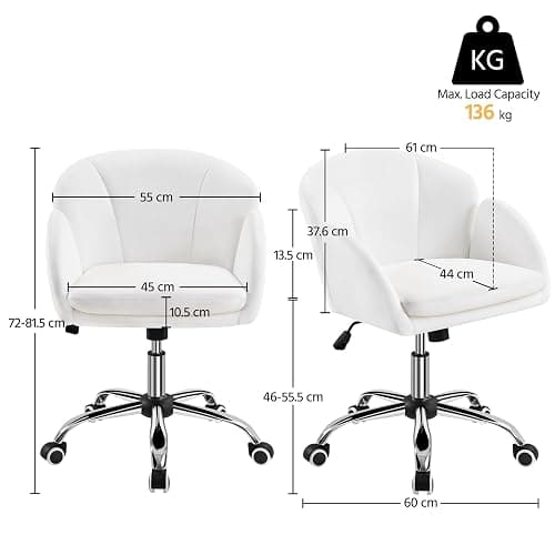 Yaheetech Comfy Vanity Desk Dressing Table Chair Modern Swivel Computer Chair Adjustable for Home Office, Living Room, Bedroom, Dressing Room Women Snowy - Velvet - Snowy thumbnail 3