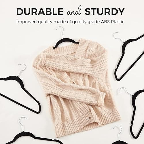 HOUSE DAY Premium Velvet Hangers 50 Pack Black, Non-Slip Flocked Felt Hangers, Sturdy Clothes Hangers with 360° Rotatable Hook, Heavy Duty Coat Hanger, Durable Slim Hanger for Closet Space Saving thumbnail 7
