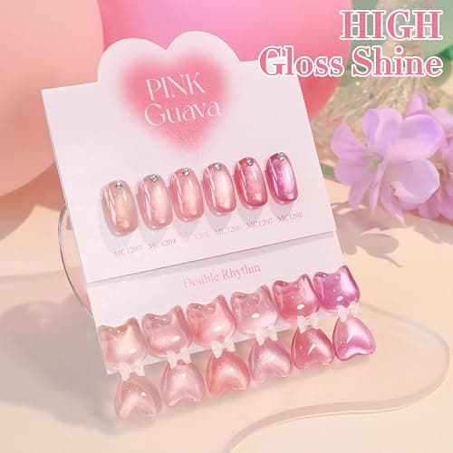 Double Rhythm Cat Eye Gel Nail Polish Set of 6 Same Color Same Bottle 0.5 Oz Shimmer Glitter with Magnet Holographic Reflective Magnetic UV Nail Polish Kit at Home (Glass Nude Pink Rose-T6-45) thumbnail 6