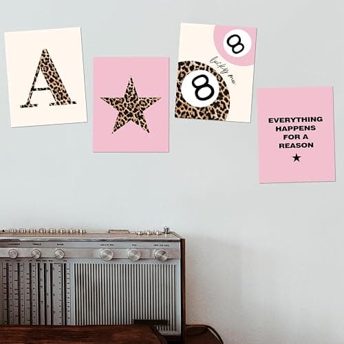 DSHFG Preppy Pink Leopard Cheetah Room Decor Y2K Cheetah Posters for College Dorm Wall Art Prints 4Pcs, Initial A Personalized Pink Lucky 8 Ball Poster for Teen Girls Bedroom Bathroom 8x10 Unframed - A 8Ball thumbnail 3