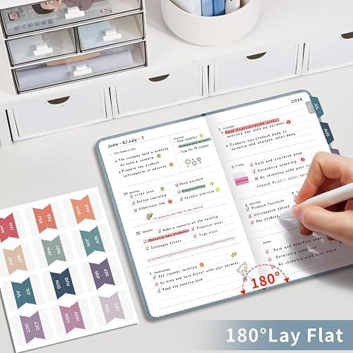 AHGXG Pocket Calendar 2026-2027, July 2026 - June 2027, Academic Planner, Weekly and Monthly, Small Size for Purse, Hardcover, 12-Month Tabs, for Women, School, 3.9"X 6.7" (Gray Blue) thumbnail 7