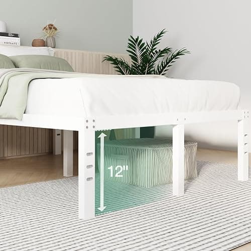 Novilla Queen Size Bed Frame, 14 Inch Metal Platform Bed Frame Queen Size with Storage Space Under Bed, Heavy Duty Steel Slat Support, Easy Assembly, No Box Spring Needed, White thumbnail 3